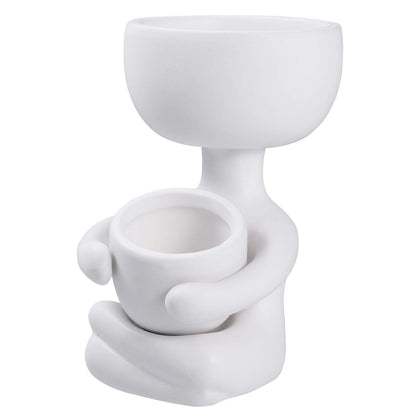Humanoid Ceramic Flower Pot,Unique Small Planter Sitting Human Shaped Succulent Cactus Cute Plant Pot Container for Home Office Room Desk Window Desktop Decoration White,2.36x3.93 Inches