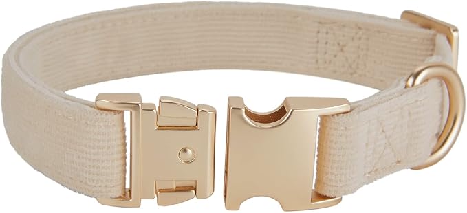 Soft Cotton Dog Collar with Metal Buckle Adjustable Heavy Duty Comfy Corduroy Collars for Small Medium Large Dogs,White,Large