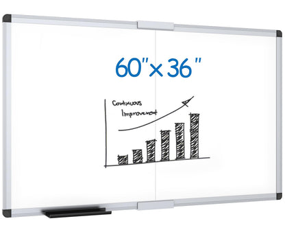 VIZ-PRO Magnetic Dry Erase Board, 60 X 36 Inches, Foldable Wall-Mounted Whiteboard with Silver Aluminum Frame & Marker Tray for School Office and Home 5' X 3'