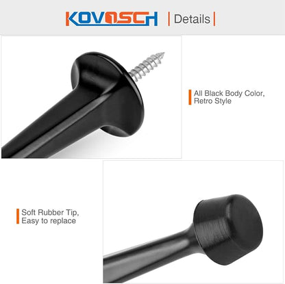 6 Pack Solid Rigid Door Stops - Heavy Duty Door Stoppers Wall Protector with Soft Rubber Tips, Black