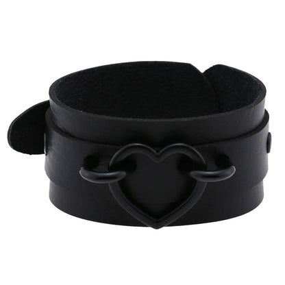 Tosmifairy 3Pcs Leather Choker Collar Set,Heart Necklace + Wide Wrist Bracelets Combo Punk Gothic Cosplay Jewelry Gift for Women,Black-All