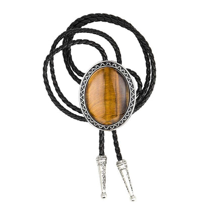 HUABOLA CALYN Bolo Tie with Natural Tiger Eye Stone Handmade Bolo Tie for Men