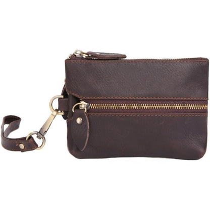 ZYLOXAR Genuine Leather Wallet Zipper Coin Purse with Keychain Wrist Bag Hand Bag Organizer Card Case Storage for Men (Brown)