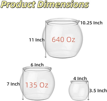 3pcs Plastic DIY Fish Bowls - 640oz/135oz Round Clear Fish Tanks 5 Gallon Aquarium, Hydroponic Planter, and Multi-Use Container for Flower Vase, Carnival Prizes, Party Centerpieces, and Home Decor