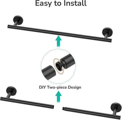 USHOWER Matte Black Towel Bar, 22-Inch Towel Rack for Bathroom Wall Mounted, Thicken SUS304 Stainless Steel Towel Rod Modern Home Decor (Total Length 24-Inch)