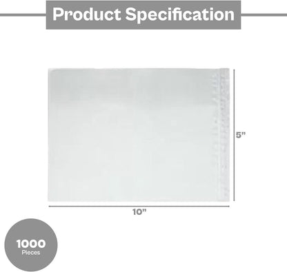 PSBM 1,000 Count Clear 5 x 10 Inch Lock & Press Re-Closable Resealable Adhesive Shipping Label/documents Pouches