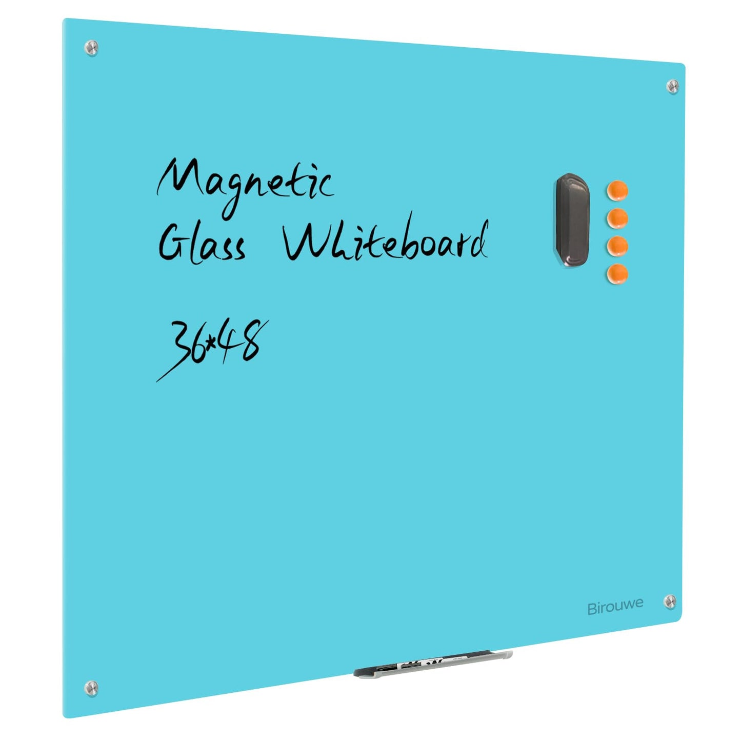 Magnetic Glass Dry Erase Board - White Board 48 x 36 Inch Wall Mounted Glass Whiteboard, Large Frameless Glass White Board for Wall Office, Home & School, Blue