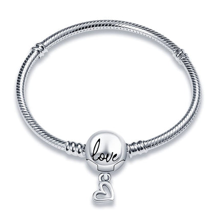 KUNSIR 925 Sterling Silver Snake Chain Bracelet with Love Round Buckle Charm Bracelets for Women Teen