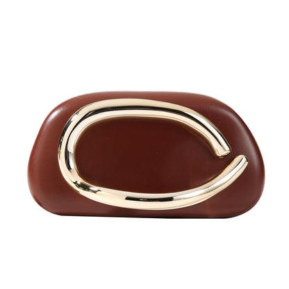 Dreubea Minimalist Gold-Tone Art Deco Clutch Bag – Elegant Metallic Accent Evening Handbag Purse for Women Coffee
