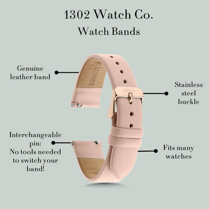 1302 Leather Watch Bands for Women and Men, Quick Release Watch Band, 12mm,14mm,16mm,18mm,20mm and 22mm Easy Interchangeable Strap (Silver Shimmer/Silver Buckle, 18mm)