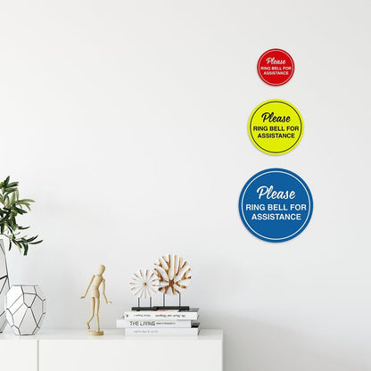 Signs ByLITA Circle Please Ring Bell For Assistance Wall or Door Sign | Easy Installation | Front Desk Reception Sign (Brushed Silver) - Medium (1 Pack)