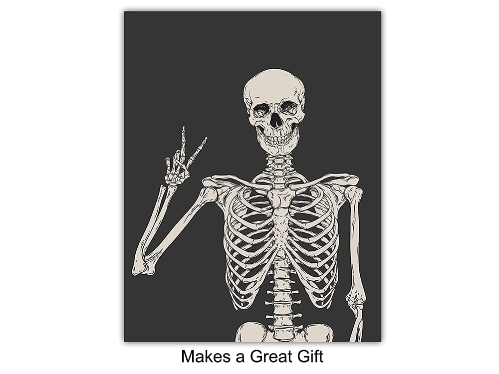 Skeleton Wall Art & Decor - Halloween Wall Decor - Gothic Home Decoration - Goth Room Artwork - Funny Skull Art - Pagan Gifts - Bedroom Dorm Man Cave - Men Boys Teens - Witchy Picture Poster Print