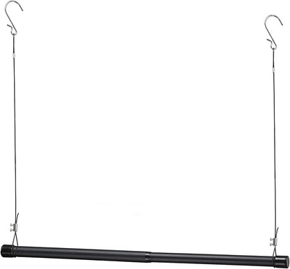 INFLATION Closet Rod With Hangers Adjustable Width (15-50 Inch) Tension for Hanging Clothes Rack, 35 Inch Height, Elegant Black Hanging Closet Organizer for Women, Men and Kids