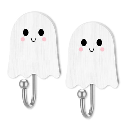Whaline 6Pcs Halloween Ghost Hooks Cute Ghost Wood Coat Hook Decorative Towel Hanger Wall Mounted for Home Bathroom Bedroom Kitchen Entryway Decor