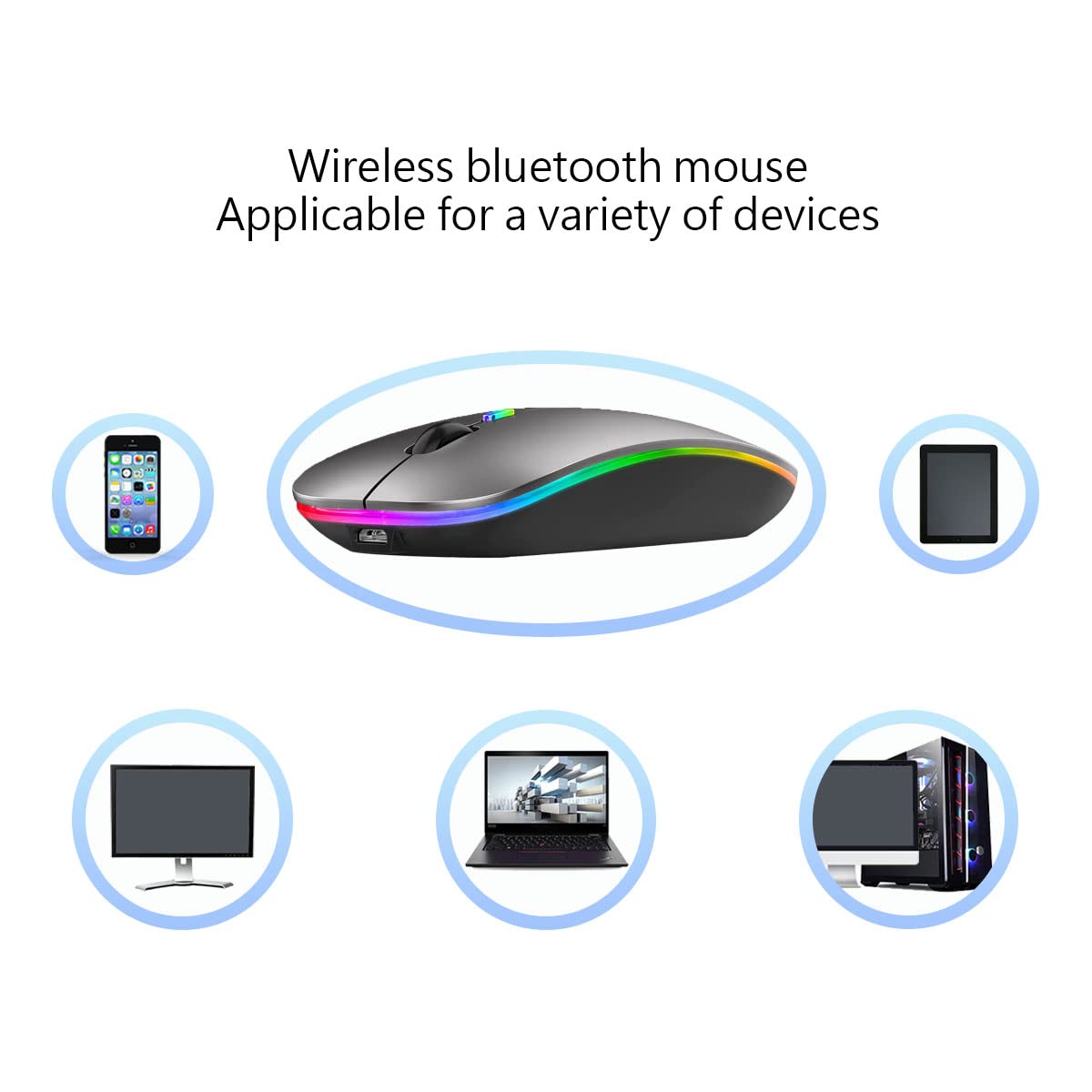 Wireless Bluetooth Mouse Rechargeable Laptop Mice with LED Lights Silent Slim Use(BT5.2 and 2.4G Portable USB Receiver)Dual Mode Computer Mouse for Laptop/iPad/Tablet/Apple/Computer/Mac(Black)