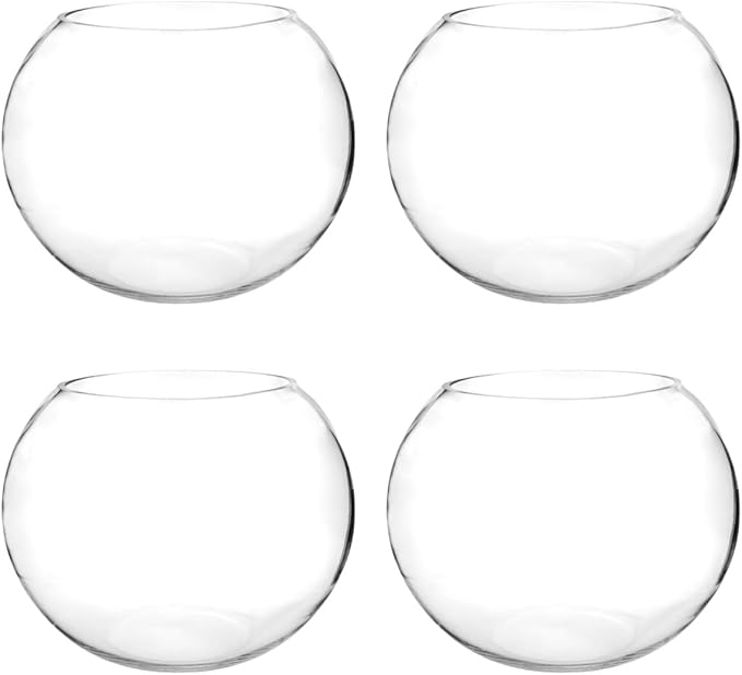 Glass Bubble Vase, 8" Height x 10" Width, Set of 4 Glass Fish Bowl Vase, Bubble Bowl vase for Terrarium, Flower Vase Centerpiece