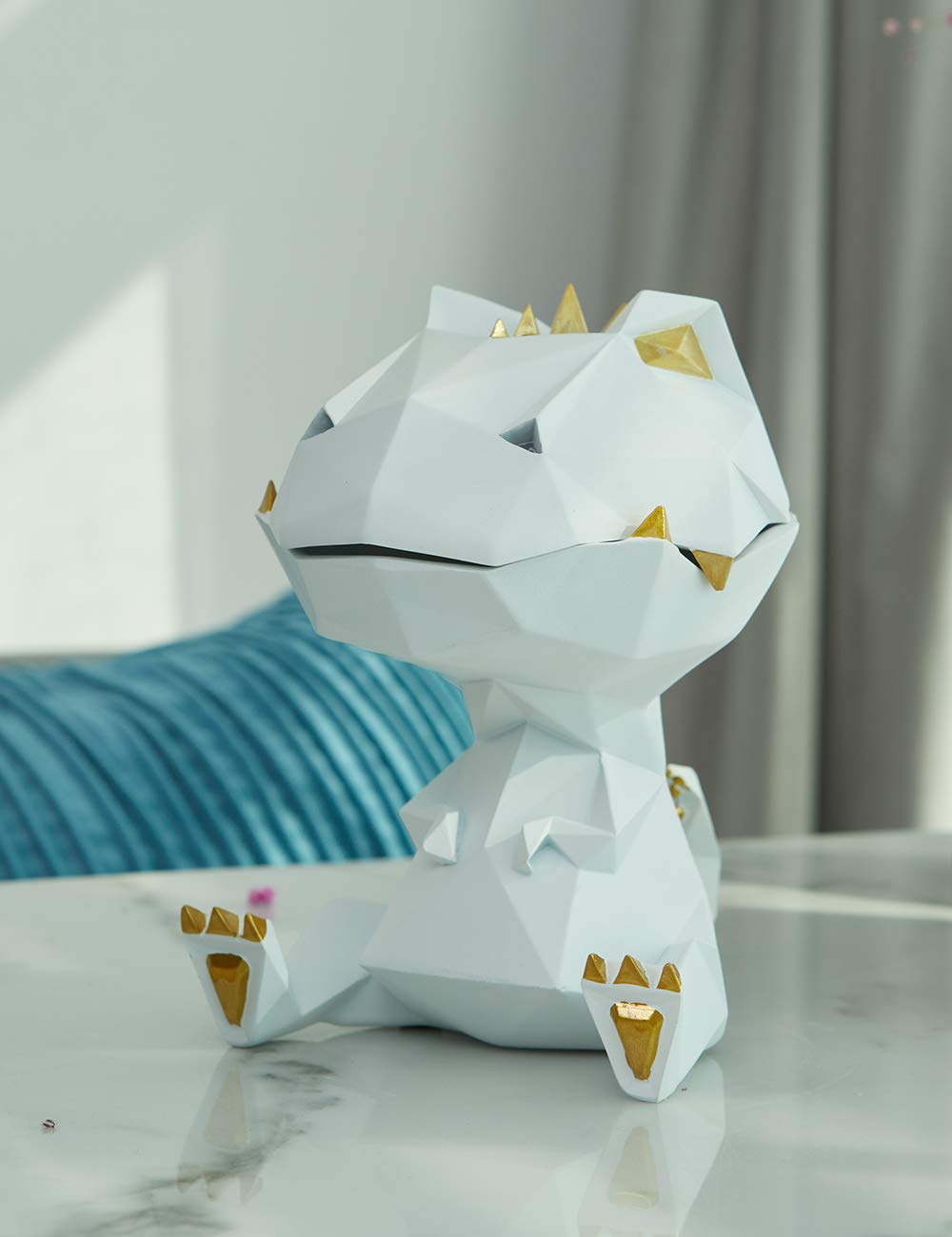 HAUCOZE Dinosaur Candy Dish Cookie Jar Storage Statue Modern Home Decor Sculpture Table Centerpiece Gift for Living Room White 7.5 Inch