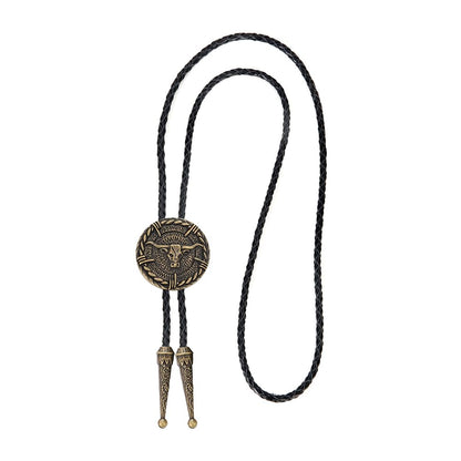 AZORA Western Cowboy Bolo Tie Men Leather Necktie Rope Cord Bull Disc Bola Tie Costume Accessory for Women