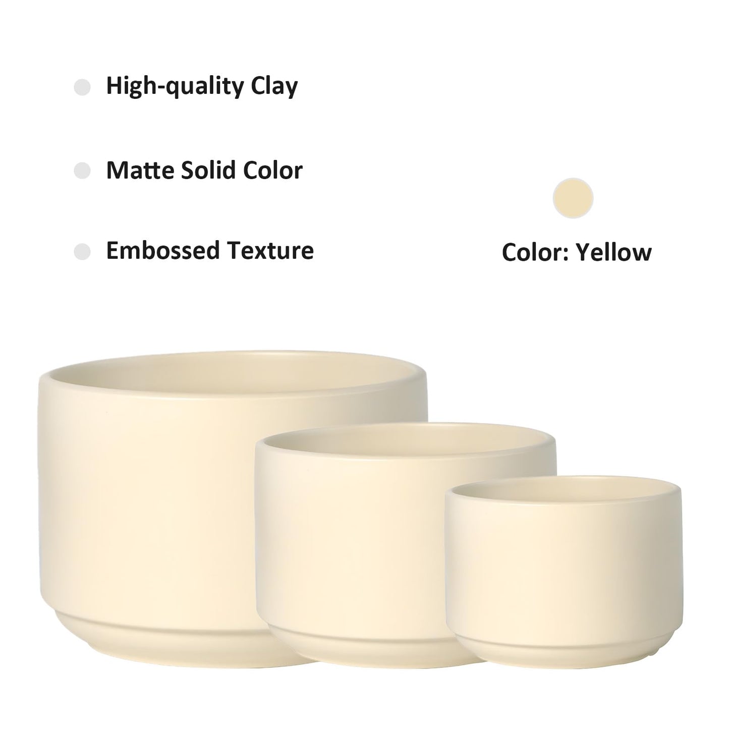 OXART Ceramic Pots for Plants, 10+8.4+7 inch Plant Pots Set of 3, Planters for Indoor Plants with Drainage, Modern Home Garden Flower Pots for Succulent, Pothos, Snake Plant and Money Tree, Yellow