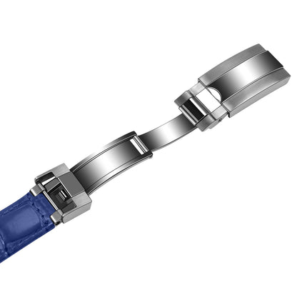 Juntan 20mm Leather Watch Band for Men Women, Premium Calfskin Genuine Leather Watch Strap Replacement Bands Straps Blue with Oyster Perpetual Deployment Clasp