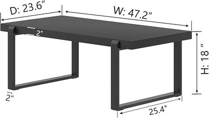 FOLUBAN Black Coffee Table, Modern Industrial Wood and Metal Center Table, Rectangle Cocktail Tea Table for Living Room, 47 Inch