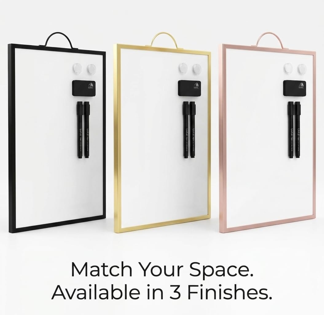 Lulu Office Magnetic Dry Erase Board 12x16 with Handle, Double Sided Portable Gold Whiteboard for Home, Office, School & Kitchen, Includes Weekly & Monthly Magnetic Planner Sheets