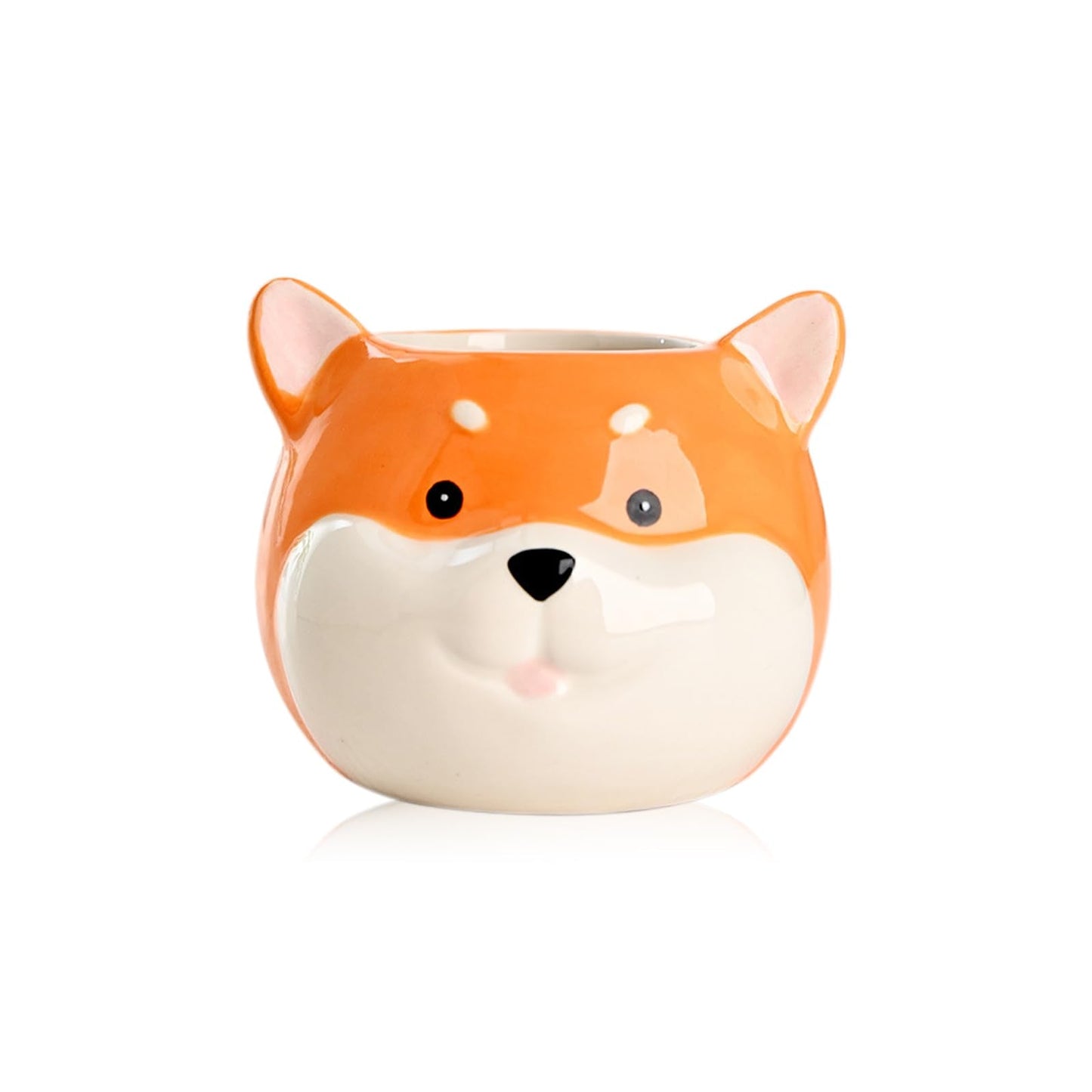 DIYOMR Cute Pet Dog Ceramic Planter Small Succulent Pot Cartoon Shaped Plant Pot for Mini Plants Flower Cactus, Smooth Shiny Ceramic - Plants Not Included (Akita)