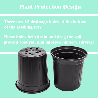HECTOLIFE 50-Pack 1 Gallon Flexible Flower Plant Nursery Pots, Thickened Soft Plastic Seed Starting Container for Succulents, Seedlings, Cuttings, Transplanting,(Black)