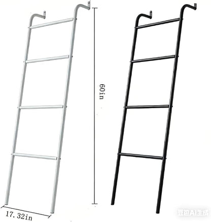 Blanket Ladder, 4 Tier Ladder Shelf 5 FT Decorative Ladder Shelf Stand, Decorative Wall Leaning Farmhouse Quilt Display Holder Dust-proof Metal Towel Rack Holder for Living Room & Bedroom (Black)