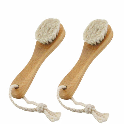 Natural Soft Wool Bristles Dry Facial Cleansing Brush, 6" Face Skin Care Exfoliating Scrub Brush, 2 Pack Wood Handle Face Brush Cleanser.