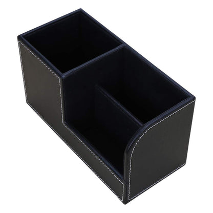KINGFOM Desk Organizer Office Supplies Caddy Pu Leather Multi-function Storage Box Pen/Pencil,Cell phone, Business Name Cards Remote Control Holder Black