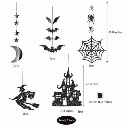 Cheerland Clearance Witch Decorations Gothic Hanging Banner Indoor Garland Glitter Black Decor Moon Star Glitter Garland Decoration Haunted House Witchcraft Decor Birthday Halloween Party Supplies