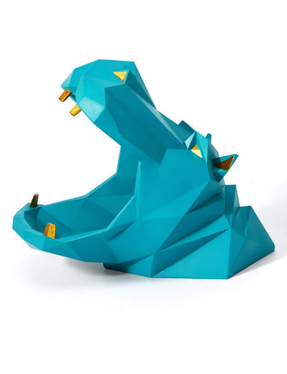 HAUCOZE Hippo Candy Dish Cookie Jar Storage Statue Modern Home Decor Sculpture Table Centerpiece Gift for Living Room Blue 9.1 Inch