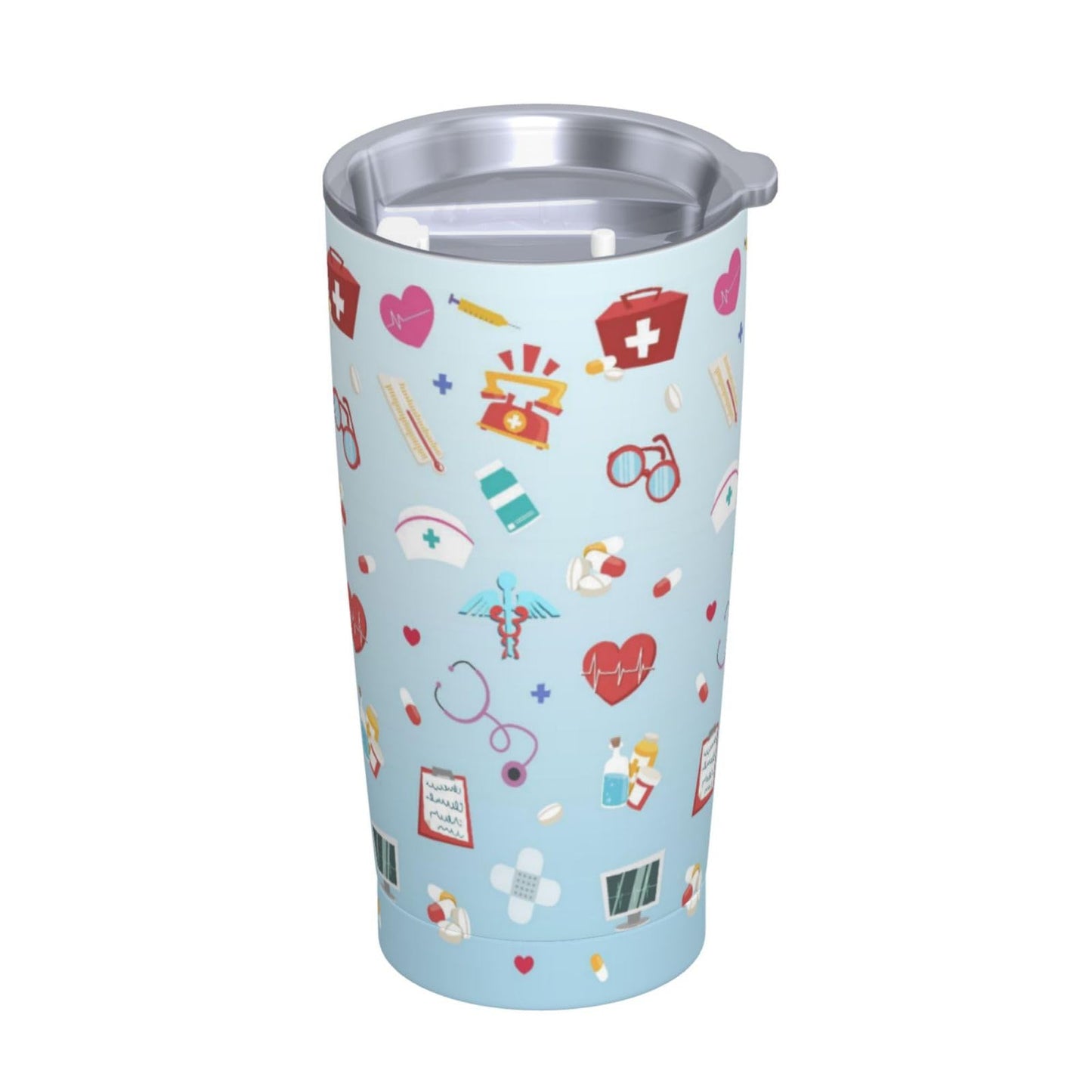 TOUNHEYA Nurse Tumbler with Lid and Straw Blue 20oz Insulated Stainless Steel Cup Blue White Travel Coffee Mug Water Bottle for Women Gift for Birthday Christmas