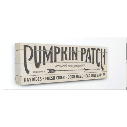 Stupell Industries Pumpkin Patch Fall Halloween Holiday Word Wood Texture Design Canvas Wall Art, 10 x 24, Multi-Color
