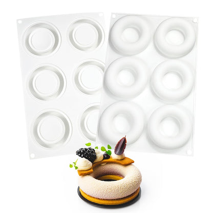ANGOOD 3D Donut Silicone Mold, Cupcake Baking Pan Mousse Tray Molds, Kitchen Cake Decorating Fondant Mould for Pumpkin Shaped Baking Mousse Cake, 6-Cavity Non-Stick Silicone Moulds (D_ Donut)