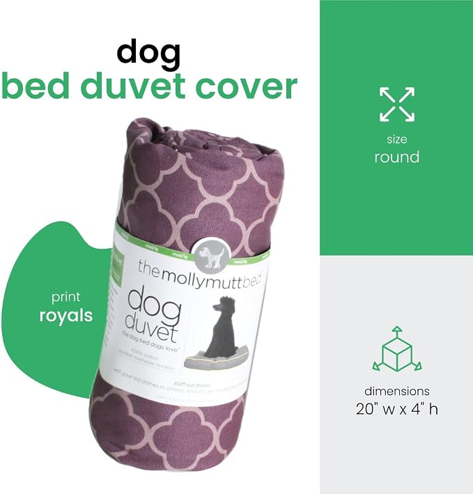 Molly Mutt Petite Dog Duvet Cover - Round - Royals Print - Measures 20’’ x 4’’ - 100% Cotton - Durable - Breathable - Sustainable - Machine Washable Dog Bed Cover - Pre-Shrunk