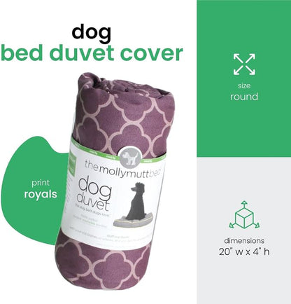 Molly Mutt Petite Dog Duvet Cover - Round - Royals Print - Measures 20’’ x 4’’ - 100% Cotton - Durable - Breathable - Sustainable - Machine Washable Dog Bed Cover - Pre-Shrunk