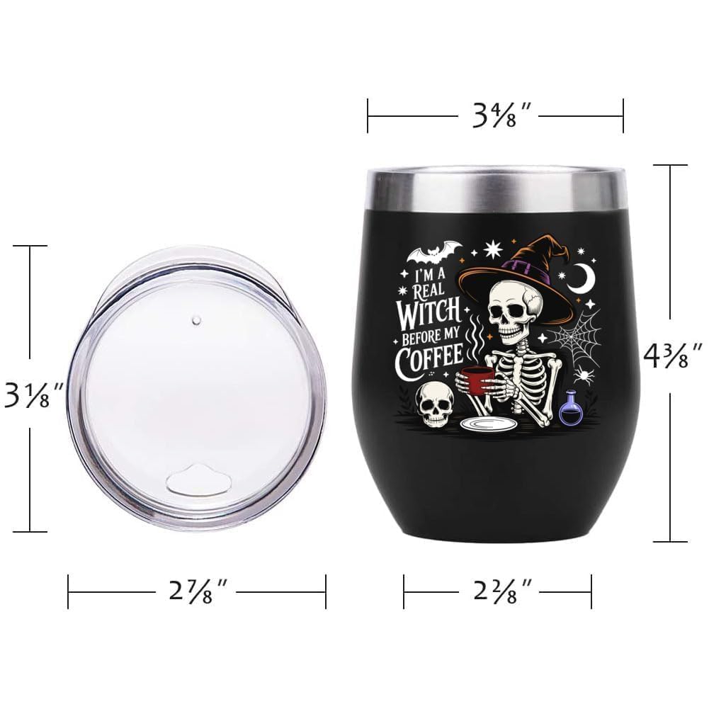 ATHAND Halloween Witch Wine Tumbler,12 Oz Insulated Stainless Steel Iced Coffee Tumbler with Lid,Funny Travel Coffee Mug Cup,Halloween Gothic Witchy Gift for Women Girls(Black)