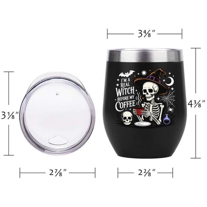 ATHAND Halloween Witch Wine Tumbler,12 Oz Insulated Stainless Steel Iced Coffee Tumbler with Lid,Funny Travel Coffee Mug Cup,Halloween Gothic Witchy Gift for Women Girls(Black)