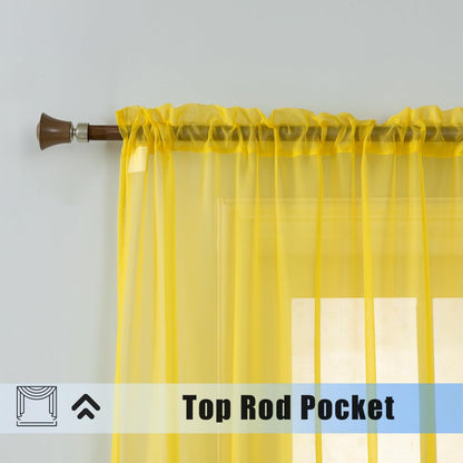 WPM Yellow Sheer Curtains 58" Wide x 63" Long 2 Panels Livingroom Window Treatment Rod Pocket Sheer Voile for Bedroom, Kitchen, Children Room Fully Stitched and Hemmed