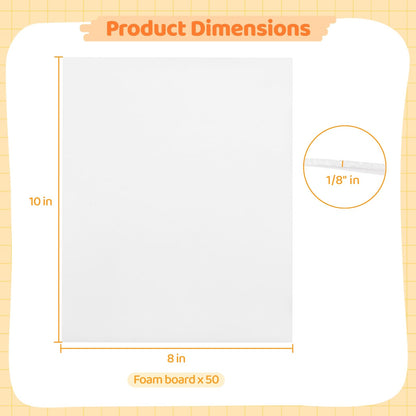 50 PCS Foam Boards, 8 x 10 Inches Foam Core Backing Board, 1/8 Inches Thickness Foam Boards for Projects Presentation Board for School Crafts Office Art Projects