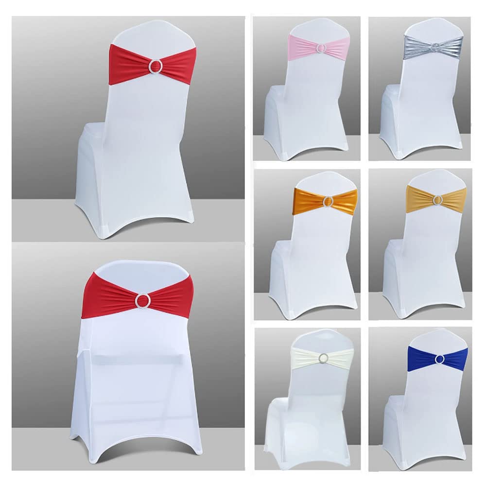Albassa Chair Sashes Spandex Stretch Chair Bows with Buckle Slider for Wedding Party Decorations (Red, 25PCS)