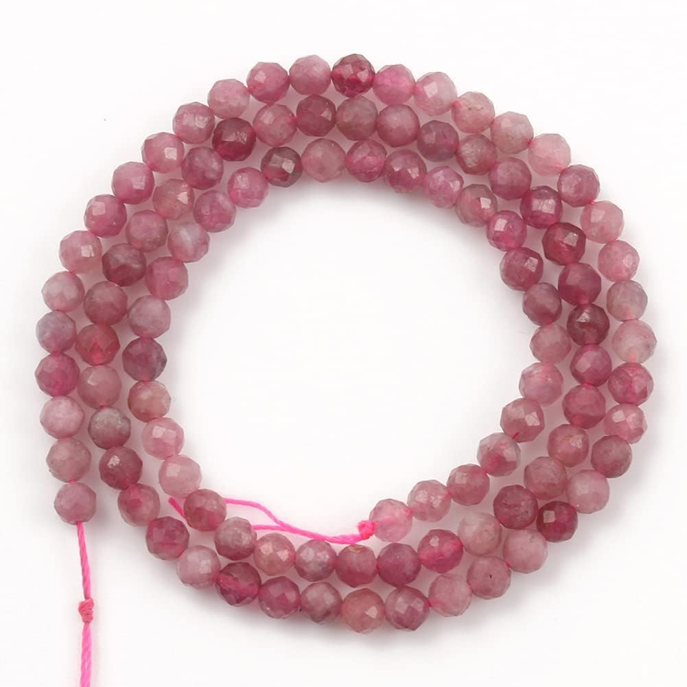 Song Xi 90pcs 4mm Natural Pink Tourmaline Gemstone Beads Faceted Round Loose Stone Beads for Jewelry Making (1 Strand)