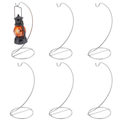 DELORIGIN 6pcs Ornament Display Stand Hanger Holder Glass Globe Iron Wire Stand Hanging Hook Rack for Christmas Lanterns Hanging Air Plant Terrarium Witch Ball Decor DIY Art Craft Display(Silver)