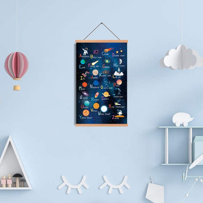 KAIRNE Framed ABC Alphabet Space Poster(28X45CM) Wall Art for Kids Room Nursery Classroom Decor