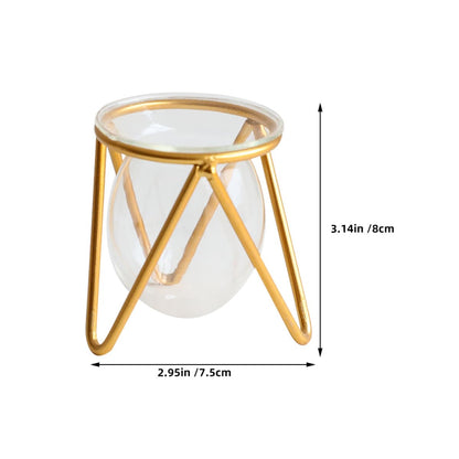 VICASKY Hydroponic Glass Plant Container with Metal Stand, Small Gold Desktop Flower Vase for Air Plants and Terrarium Décor, Glass Hydroponic Pot for Wedding and Office Use
