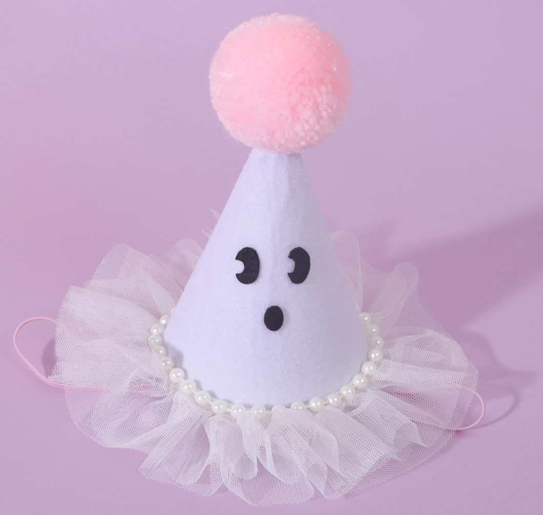 Agkvw Halloween Ghost Birthday Hat for Girls - Pink Ghost Tulle Birthday Hat, Cute Halloween Bday Decor, Spook One 1stBirthday decor, Two Spooky Bday Decoration for Girls