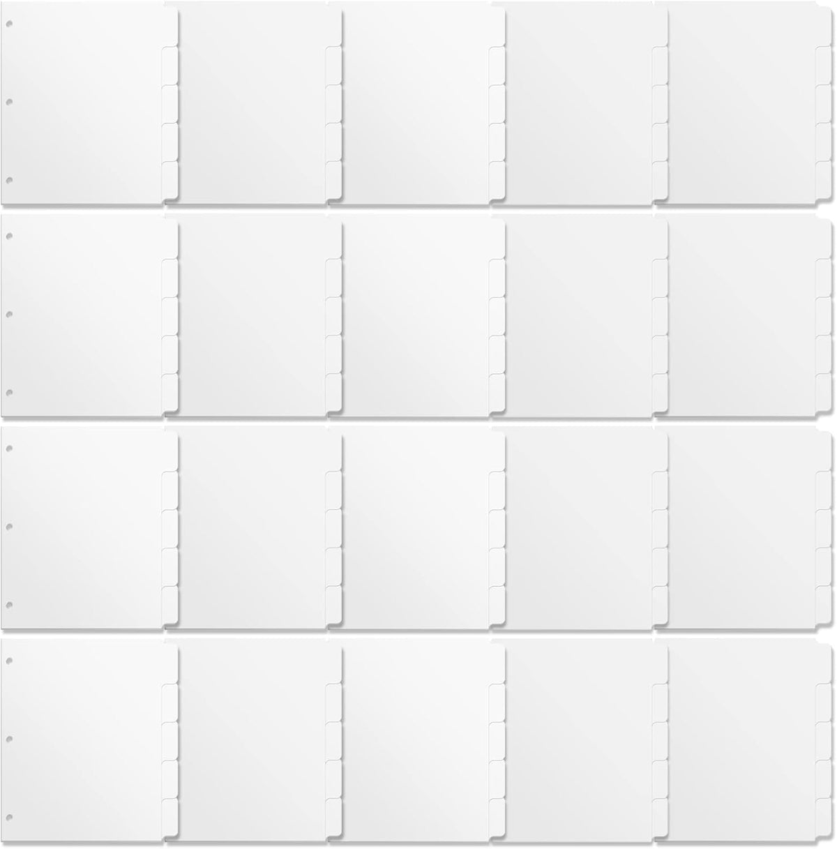 3 Ring Binder Dividers with 5 Tabs, Write & Erase Plastic Binder Dividers Durable 3 Hole Punch Dividers Letter-Size 1/5 Cut Big Tabs Dividers, 20 Set, 100 Dividers Total