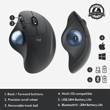 Logitech M575 Ergonomic Wireless Trackball USB Mouse, Black (910-005869)